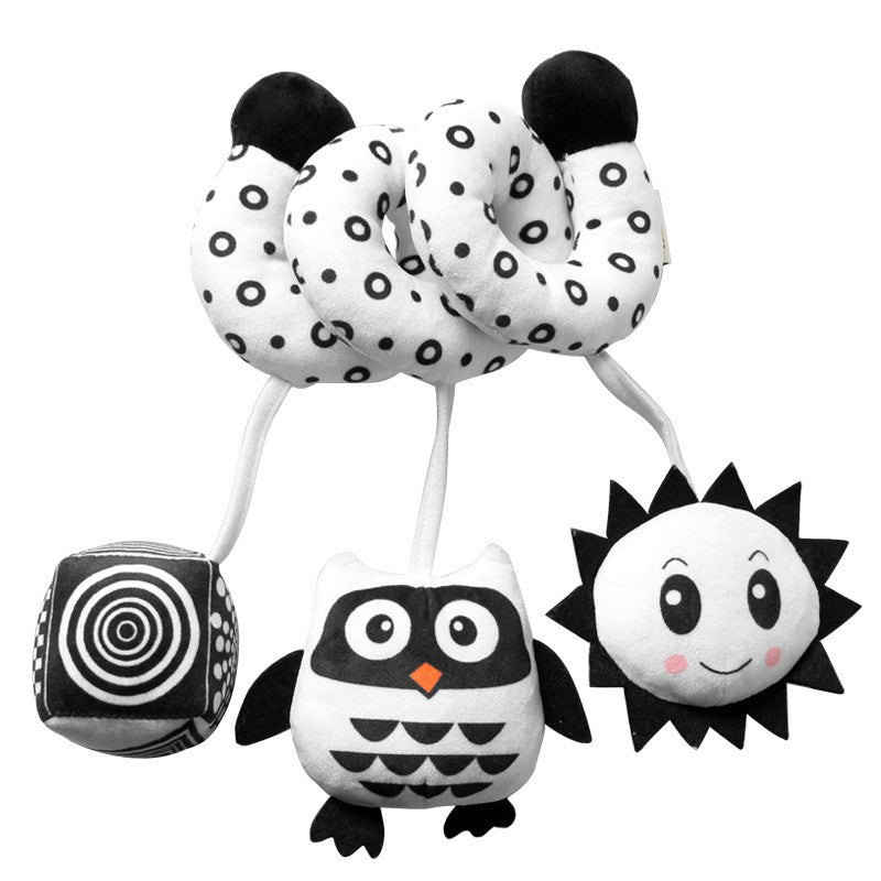 Baby Black And White Animal Hanging Toys Car Seat  Baby Spiral Activity Hanging Toys Plush Zoon Music BB Squeaker Rattles Gift
