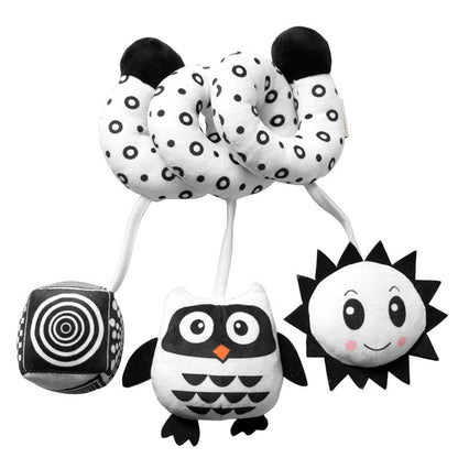 Baby Black And White Animal Hanging Toys Car Seat  Baby Spiral Activity Hanging Toys Plush Zoon Music BB Squeaker Rattles Gift
