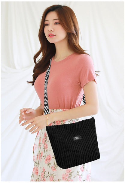 Women's Corduroy Shoulder Bags Large Capacity Solid Color Handbags Daily Commuting Crossbody Bags