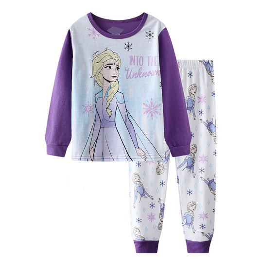 New Kids Pajama Set Cotton Soft Elsa Print Loungewear Long Sleeve Pjs Sleepwear for Toddler Boys nightwear Girls nighty