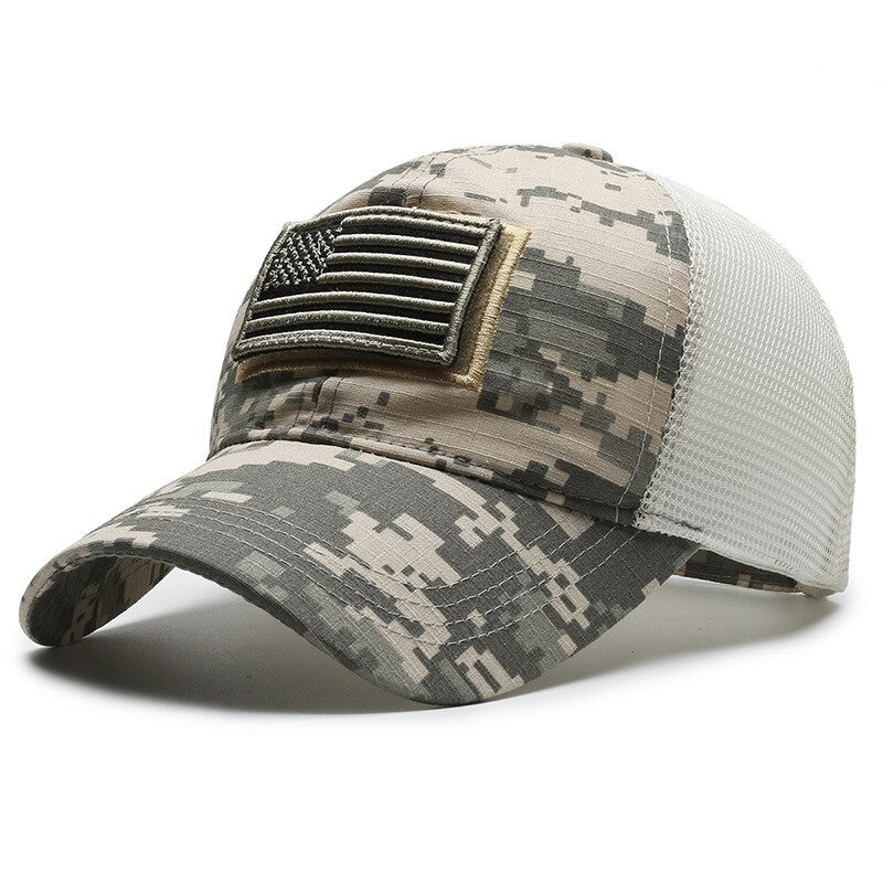 American Flag Camouflage Sticker Embroidered Baseball Cap Net Hat Men Outdoor Velcro Cap