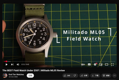 Militado Ml05 Vintage Field Watch VH31 Sweep Second Quartz Movement Sapphire Crystal High Clear AR Coating Luminous 38Mm Watches