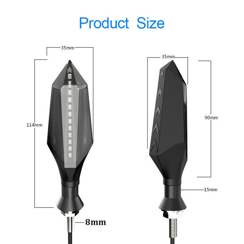 Luz de seta LED para motocicleta 8 mm, pisca-pisca sequencial com fluxo de luz