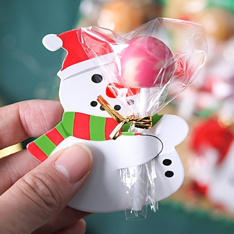 Christmas Lollipop Paper Cards Cartoon Santa Claus Penguin Snowman Kids Candy Gifts Package Wrapping New Year Party Decoration