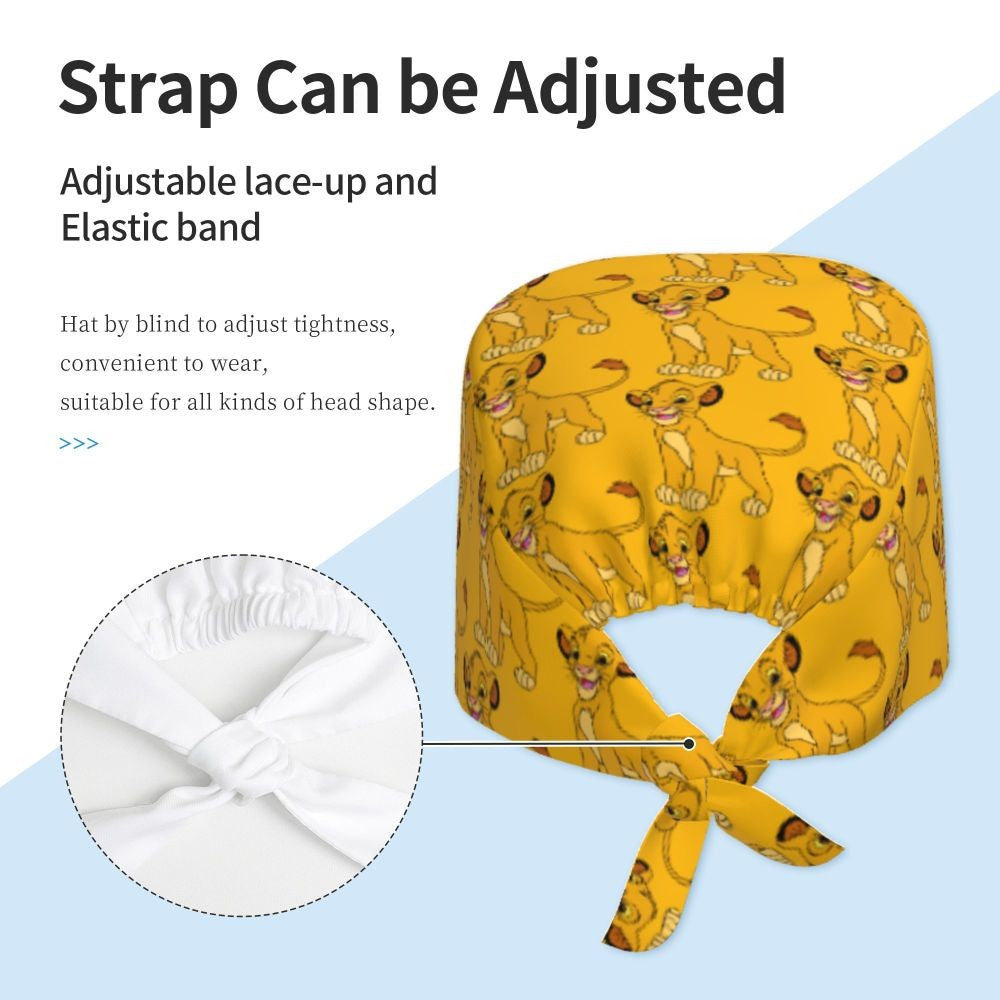 Boné cirúrgico personalizado O Rei Leão, divertido, para homens e mulheres, chapéu de esfoliação, gorro de enfermeira para dentista