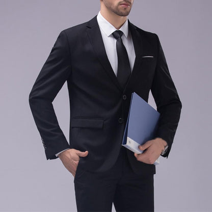 Popular Men Suit Set Temperament Turndown Collar Cozy Slimming Pure Color Pants Groom Suit Fine Stitching