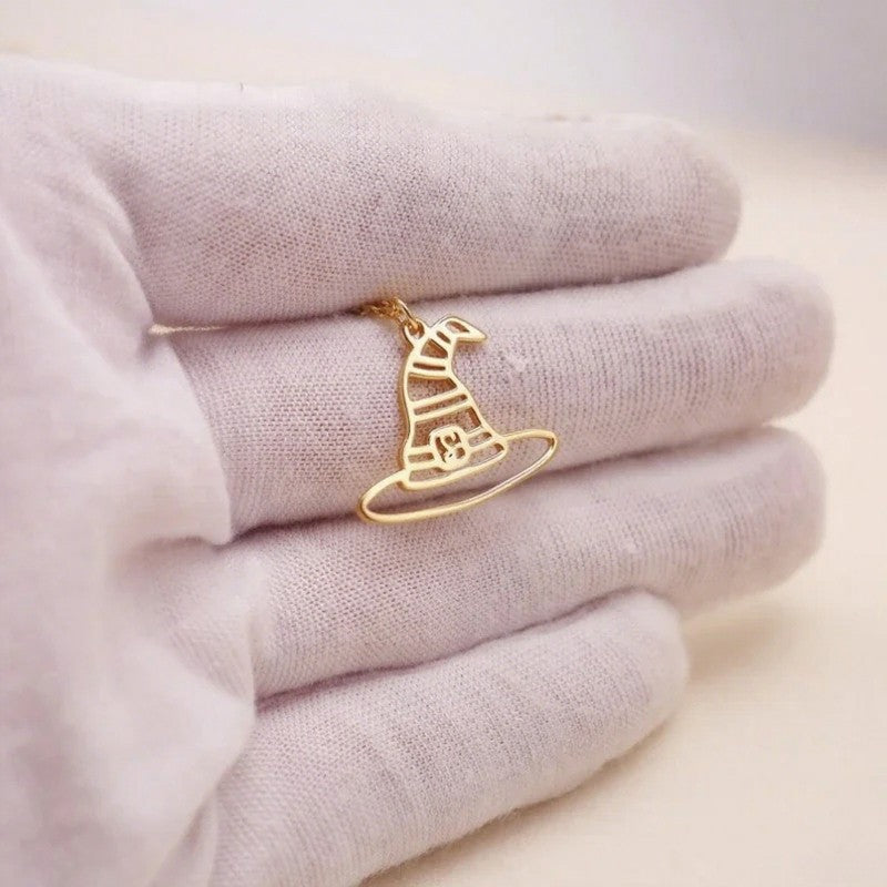 Stainless Steel Necklaces Witch Hat Pendant Necklace For Women Magical Witch Craft Cap Charm Necklace Halloween Jewelry Gifts