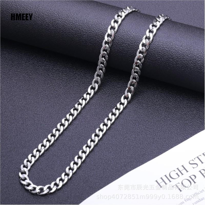 Hmeey Colar de Corrente de Aço Inoxidável Longo Hip Hop para Mulheres Homens no Pescoço Acessórios de Joias de Moda Presente Gargantilha Cor Prata