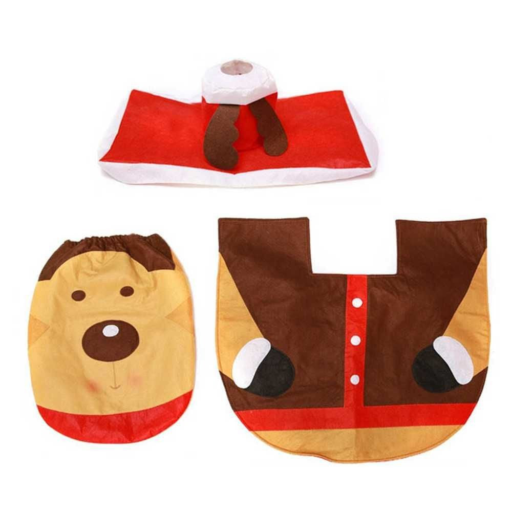 3 peças Tapetes de banho decorativos de Natal Decoração de Natal para banheiro Capa de assento de vaso sanitário de desenho animado Acessórios de banheiro