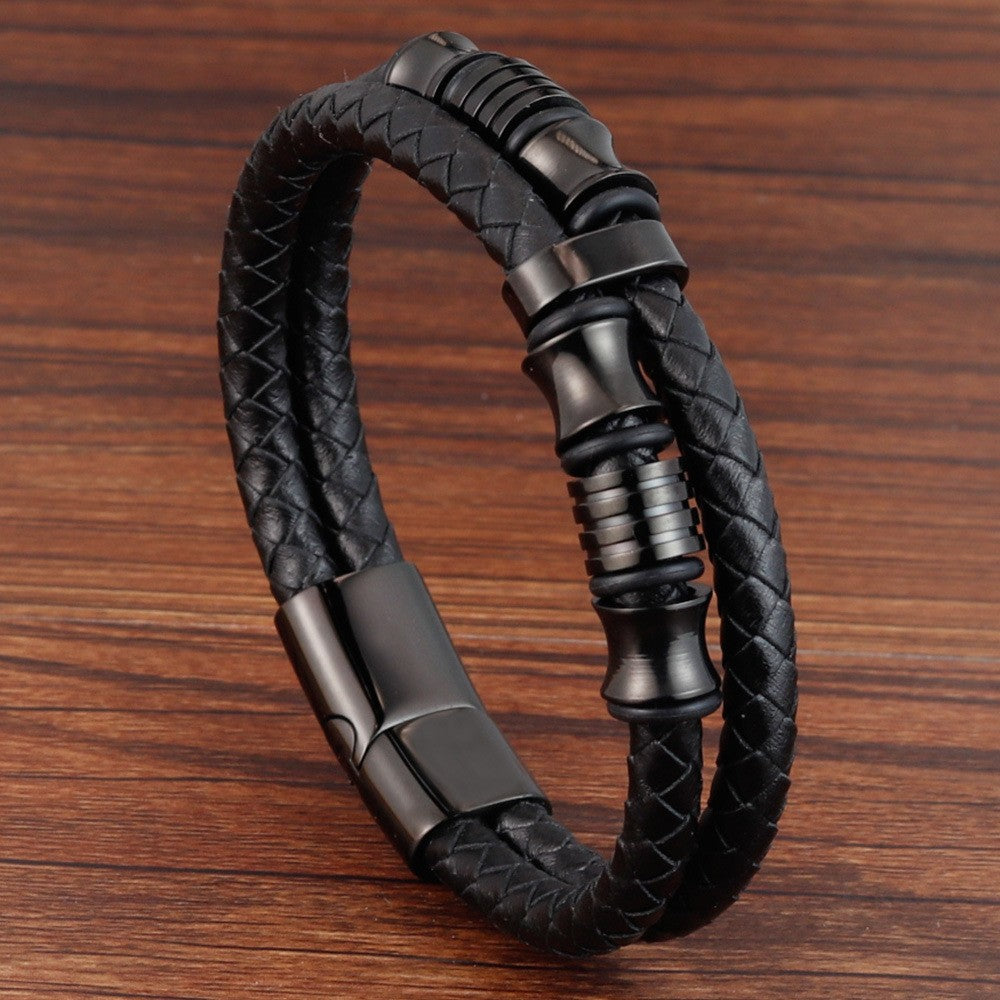Pulseira de corda trançada charmosa para homens, fecho magnético de aço inoxidável, pulseiras e braceletes de couro legítimo, joias masculinas e femininas