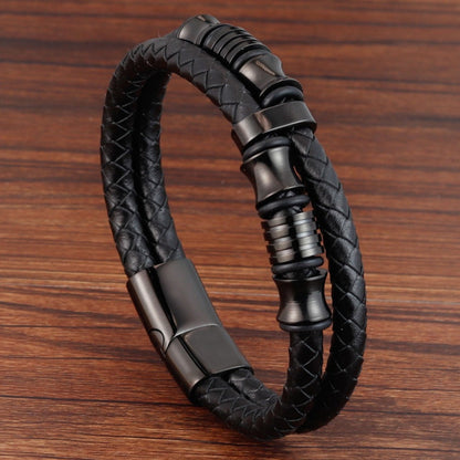 Pulseira de corda trançada charmosa para homens, fecho magnético de aço inoxidável, pulseiras e braceletes de couro legítimo, joias masculinas e femininas