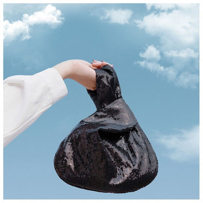 Ladies Trendy Fashion Reversible Sequin Evening Clutch Purse Women Girls Small Glitter Wrist Knot Bag