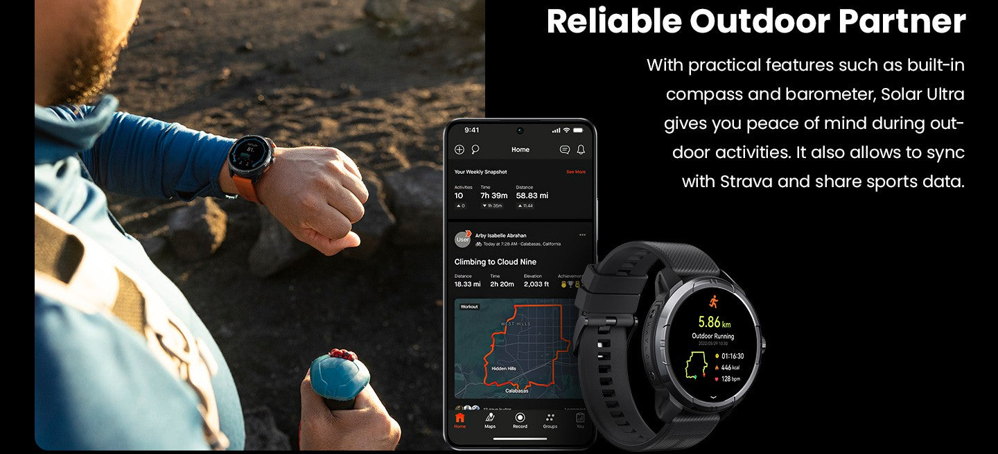 Smartwatch GPS HAYLOU Solar Ultra, Tela AMOLED de 1,6", 5ATM à prova d'água, GPS integrado, Chamadas telefônicas Bluetooth, Relógio inteligente esportivo