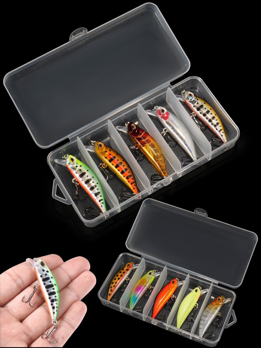 Kit de Iscas Artificiais 5 Peças: Minnow Afundante, Truta, Isca Artificial, Crankbait, Anzol para Baixo, Wobbler, Caixa de Equipamentos de Pesca, Jerkbait Flutuante