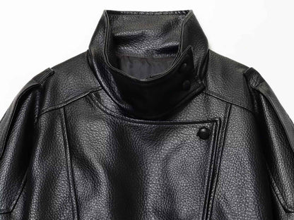 2025 autumn new women's casual fashion simple long sleeved faux leather long sleeved stand up collar leather jacket