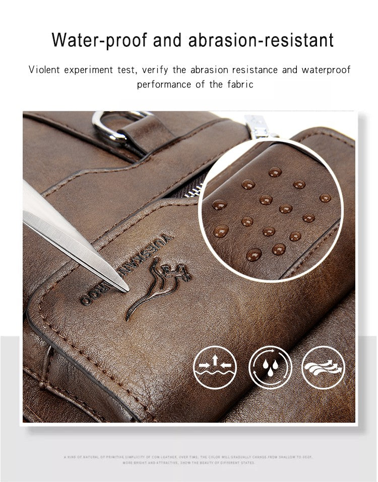 Kangaroo Luxury Brand Men Sling Bag Leather Side Shoulder Bag For Men Husband Gift Business Messenger Crossbody Bag Male Handbag