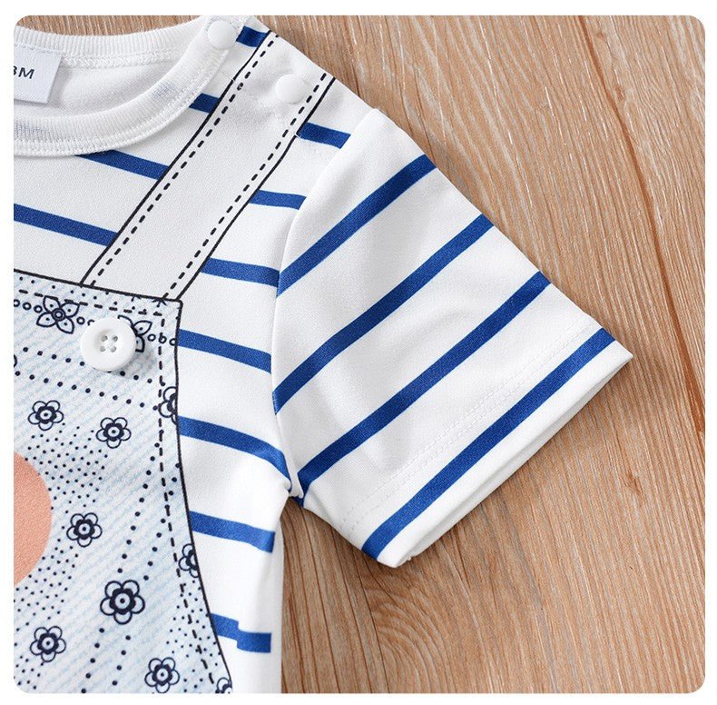 Baby Clothes Cute Cartoon Bear Fake Shoulder Strap Comfortable And Soft 0-18 Boys And Girls Summer Short Sleeved Baby Jumpsuit
