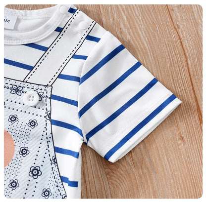 Baby Clothes Cute Cartoon Bear Fake Shoulder Strap Comfortable And Soft 0-18 Boys And Girls Summer Short Sleeved Baby Jumpsuit