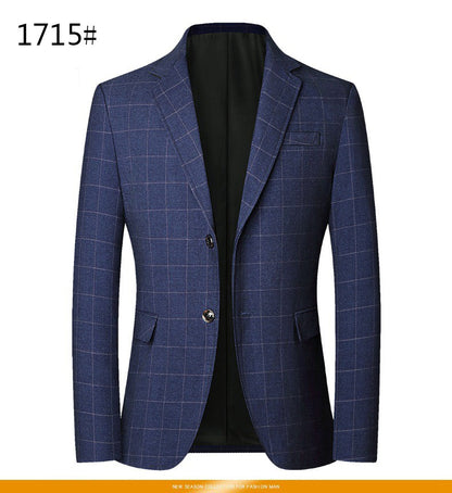 2025 Spring  Autumn New Blue Checkered Non-iron Suit Jackets for Men,black Light Business Casual Men Blazer Slim Fit, Asian Size