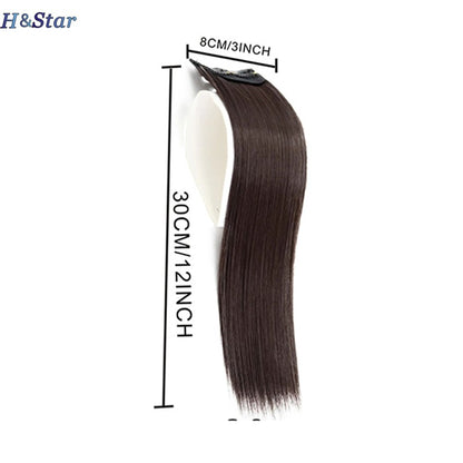 H&STAR 30cm Sintético Curto Liso Pad Extensão de Cabelo Invisível Forro de Cabelo Parte Superior da Cabeça Peruca para Mulheres