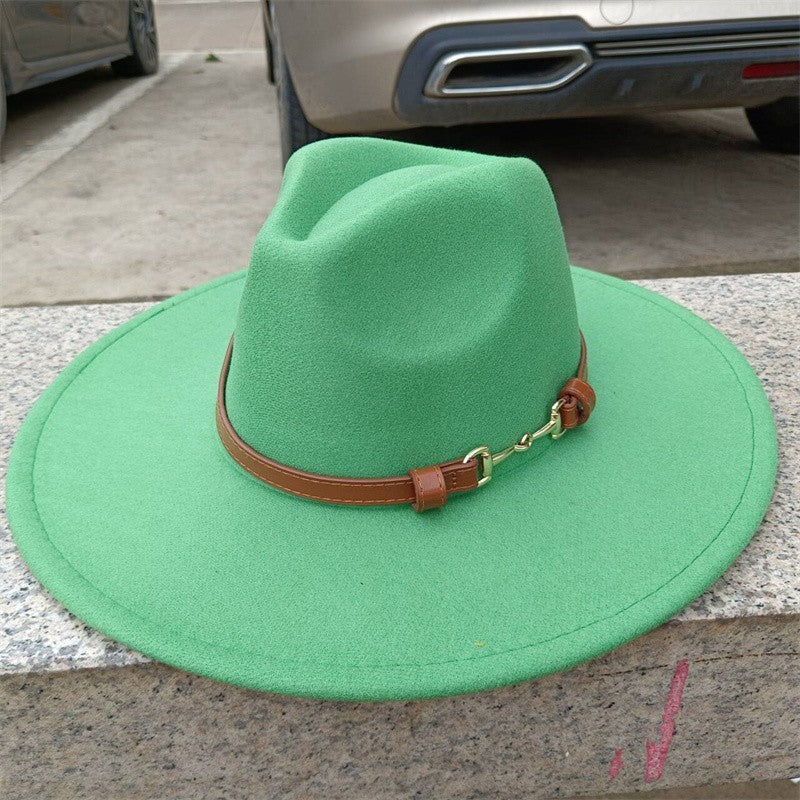 Chapéu Fedora de feltro liso com coroa em formato de gota para homens e mulheres novo cinto de couro Chapéu Panamá ????? ???????