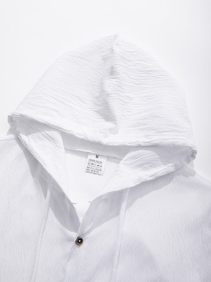 Men's Cotton Linen Long Sleeve Shirt Breathable Summer Spring Casual Button Up Lightweight Hawaiian Beach Top Hoodie T-Shirt New