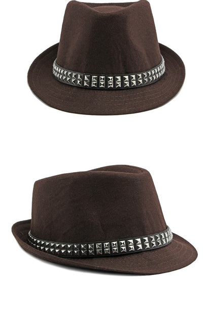 British Retro Jazz Hat Men's Autumn New Black Gentleman Hat Hip-hop Rivet Top Hat Women's Performance Hats