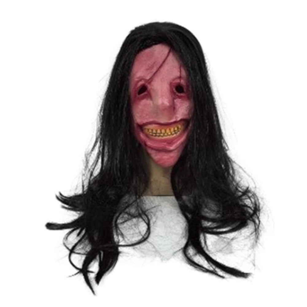 Scary Long Hair Red Face Devil Mask Exposed Teeth Latex Headgear Wig Horror Face Masks Creativity Spooky Scary Demon Mask