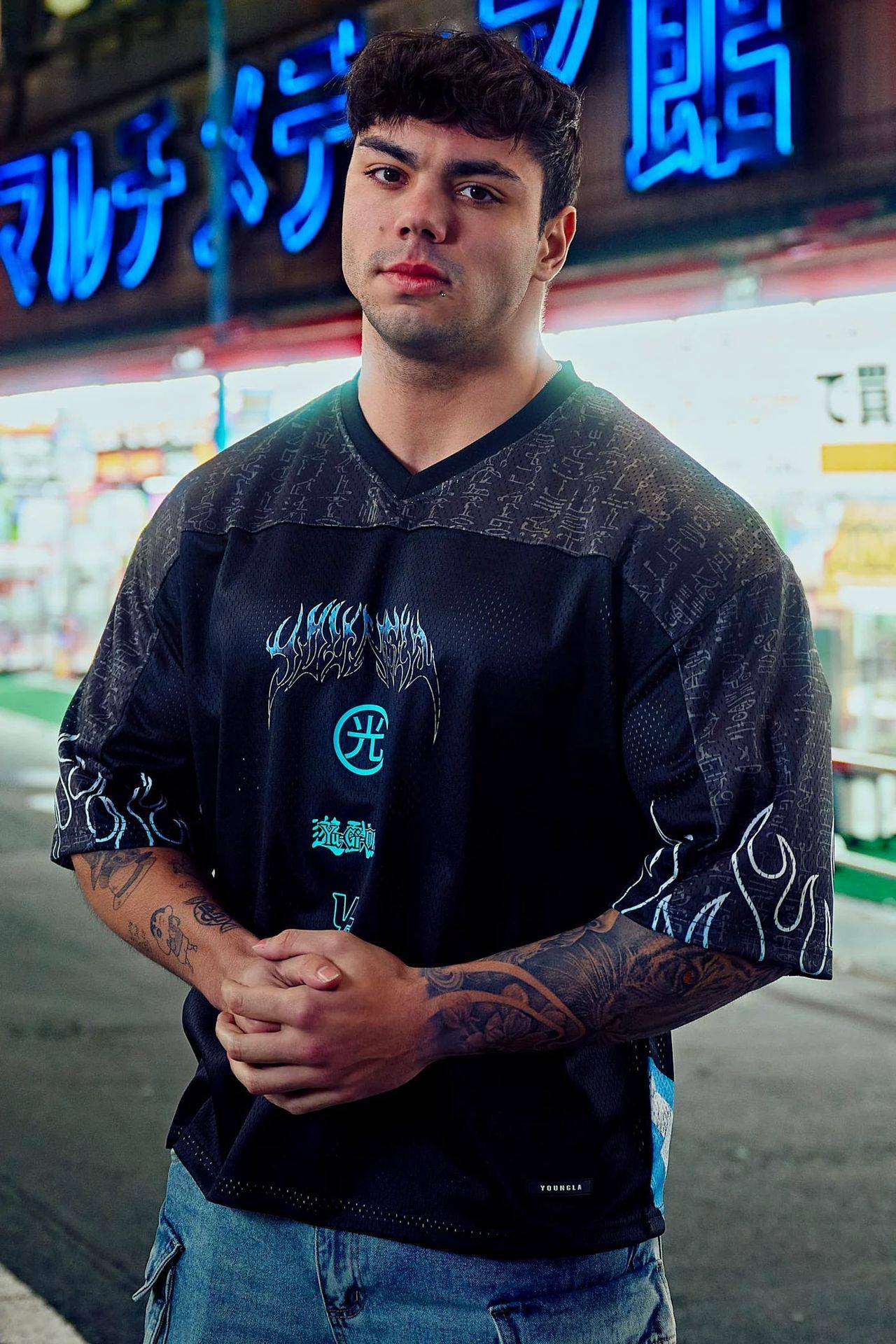 Young American oversized T-shirt summer new casual sports fitness quick drying breathable printed large mesh short sleeved shirt