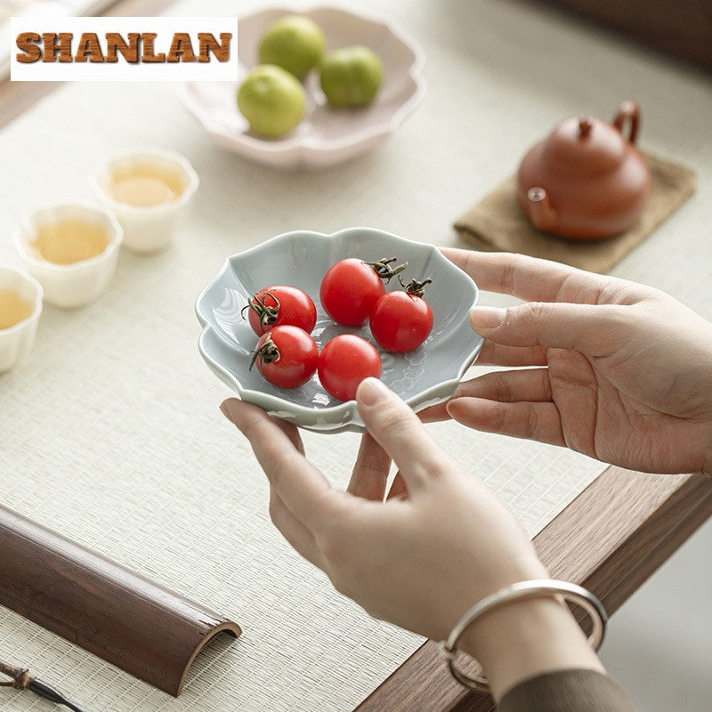 Creative Lotus Pattern Fruit Plate Zen Ceramic Snack Plate Retro Fruit Dishes Boutique Pastry Plate Hospitality Dishes Crafts