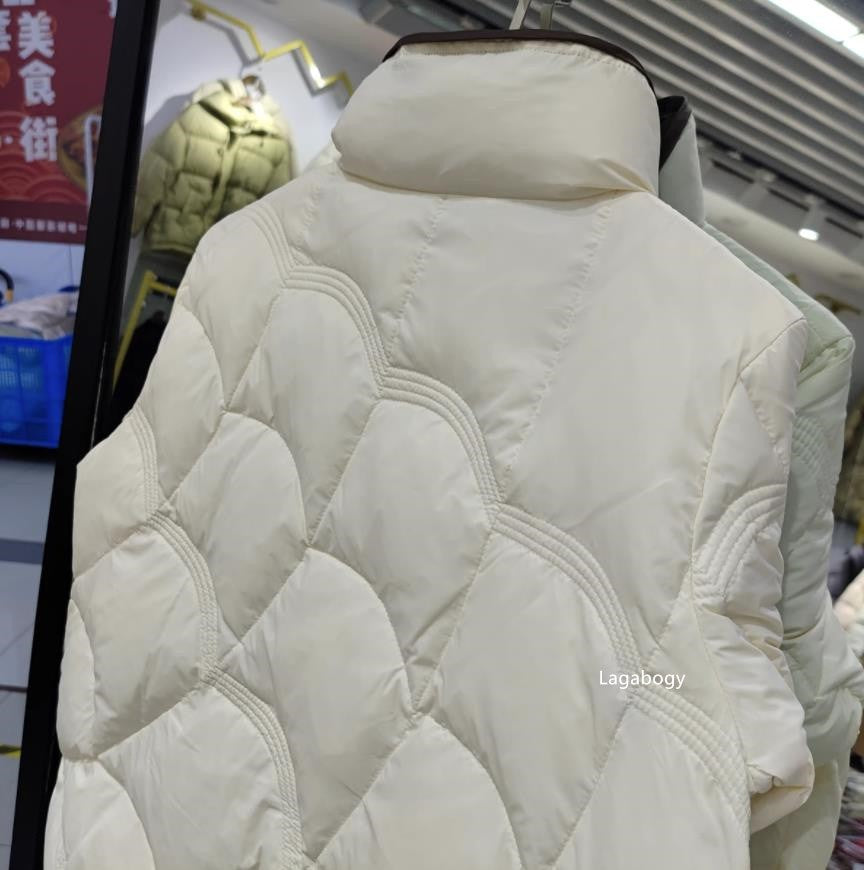 Lagabogy 2025 Mid-Long Puffer Jacket Winter Women Simple White Duck Down Coat Stand Collar Parka Female Single Breasted Outwear