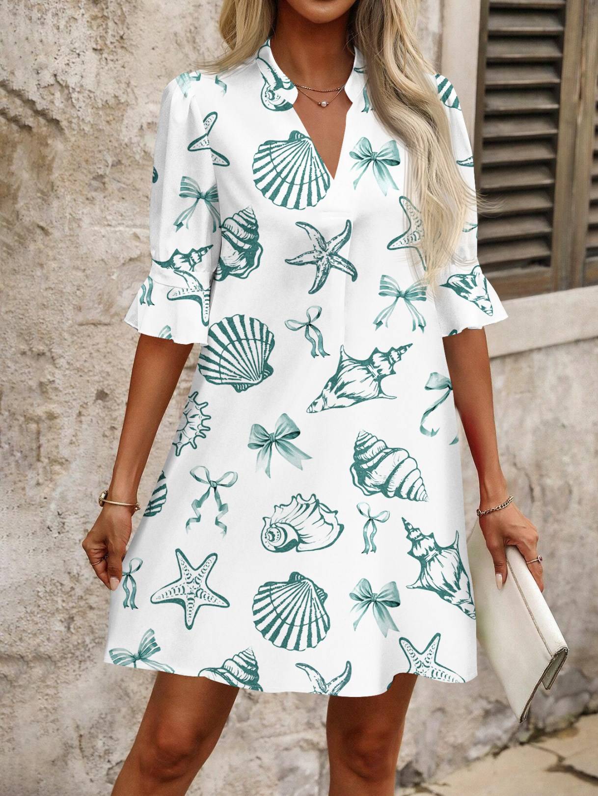 Casual Print Dress For Female Fashion Half Sleeve V Neck Loose Mini Dreses Lady Holiday Beach Party Vestidos Womens Clothing New