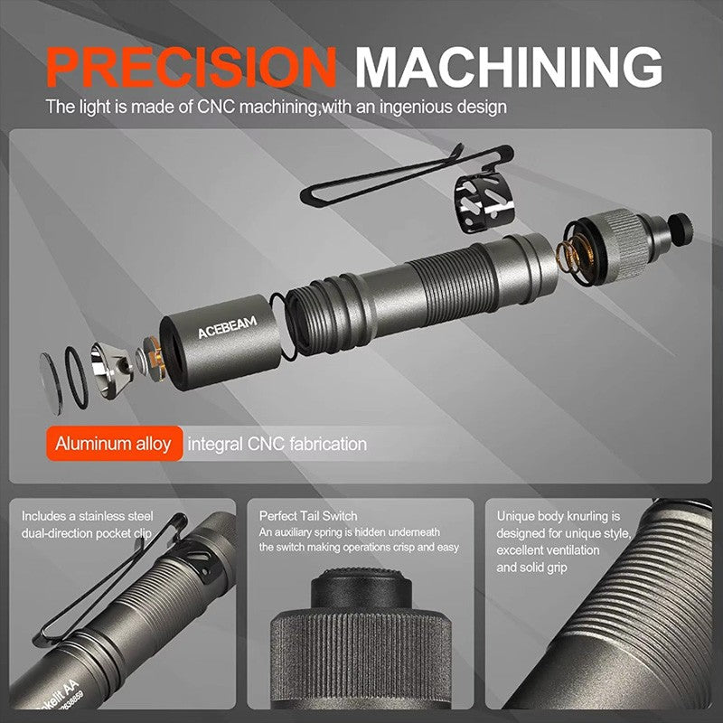 ACEBEAM pokelit AA 14500 Flashlight AA torch 1000 lumen outdoor keychain mini flashlight rechargeable 280 meters flashlight