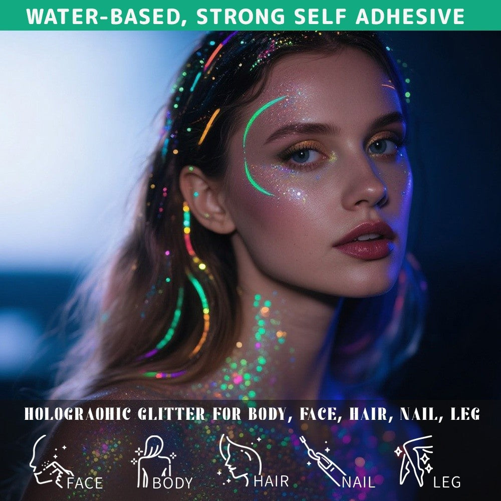 6pcs Glow in The Dark Glitter Gel Water-Based Chunky Glitter for Mardi Gras Christmas Carnival Rave Festival Outfits