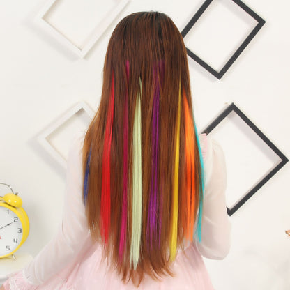 LIHUI Longo Liso Colorido Aplique de Cabelo Extensões de Cabelo com Clipe Mechas Arco-Íris Destaque Cabelo Sintético Rosa em Clipe
