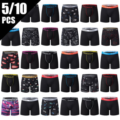 5/7/10 Pcs Men's Long Sports Parent-child Underwear Teenagers To Adults Multi-size Mix And Match Boyshort Elastic Waist Shorts