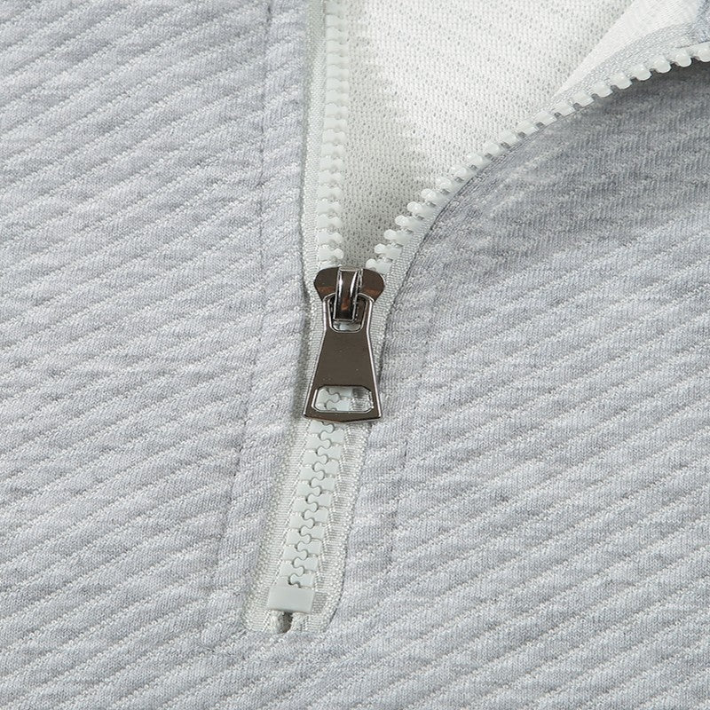 Men's Business Casual Polo Long Sleeve T-shirt spring and autumn Twill jacquard zipper polo shirt Comfortable and Breathable Top