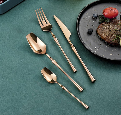 Conjunto de Talheres 24 Peças Aço Inox Fosco Preto Dourado Jogo de Talheres de Mesa Faca Colher Garfo Lavável em Lava-louças