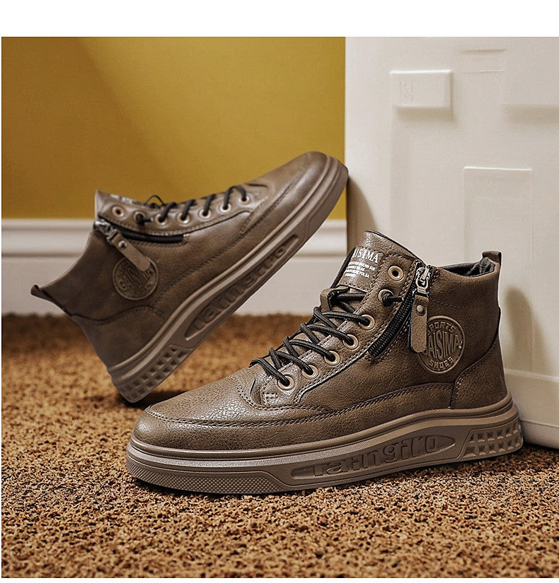 Leather Men Ankle Boots Fashion comfortable Men Sneakers Luxury British style High Top Shoes Men Platform Casual Shoes 2025 New