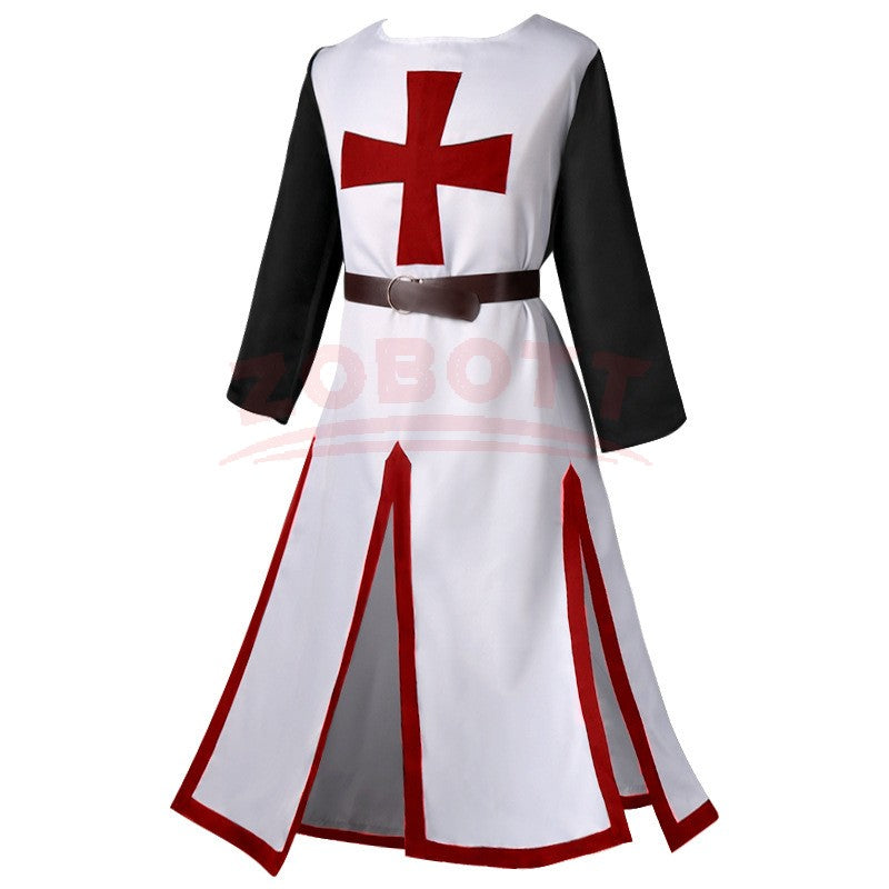Men's Medieval Templar Knight Surcoat Set Renaissance Warrior Tunic Cloak with Belt Halloween Cosplay Outfit