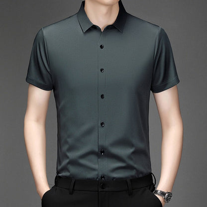 New Men's Business Casual Short Sleeved Solid Color Shirt Wrinkle Resistant Wrinkle Free Comfortable All Season Versatile Top