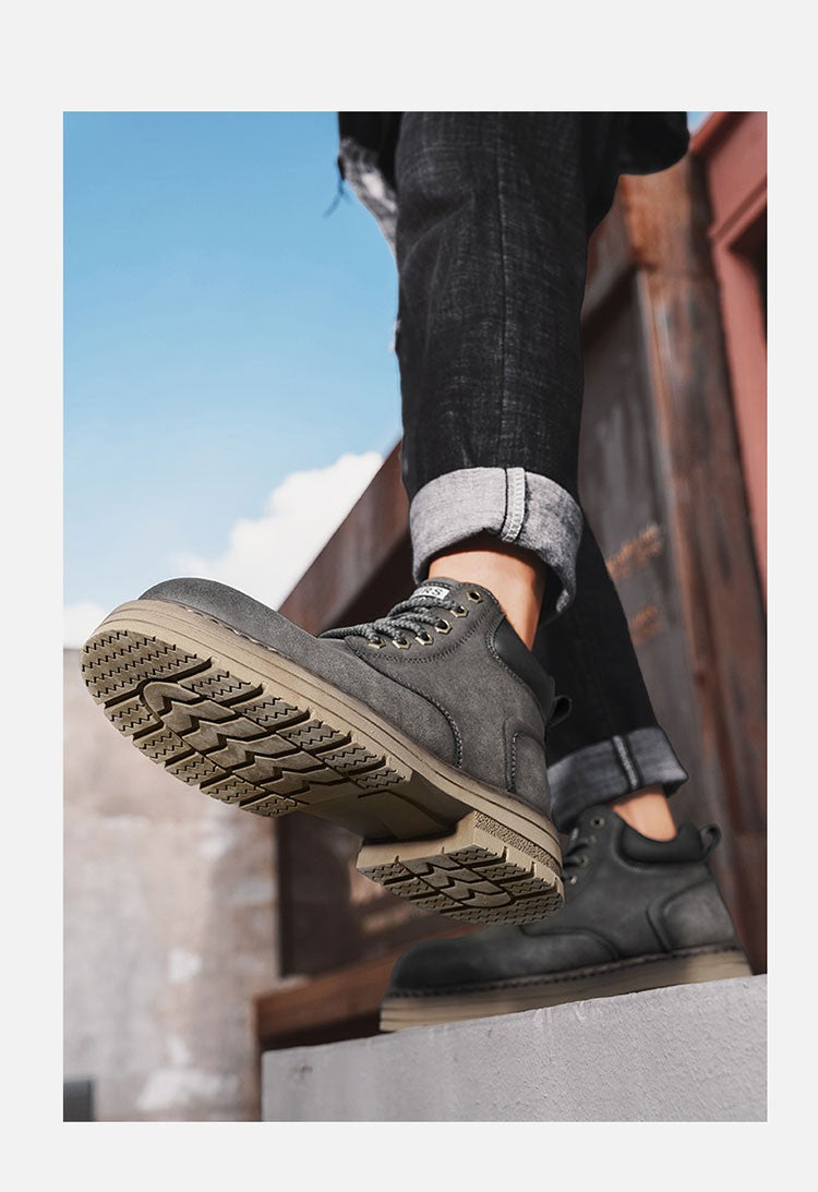 New Men's Casual High-top Boots, Anti-slip and Wear-resistant Thick-soled Height-increasing Shoes, Street Retro Work Boots