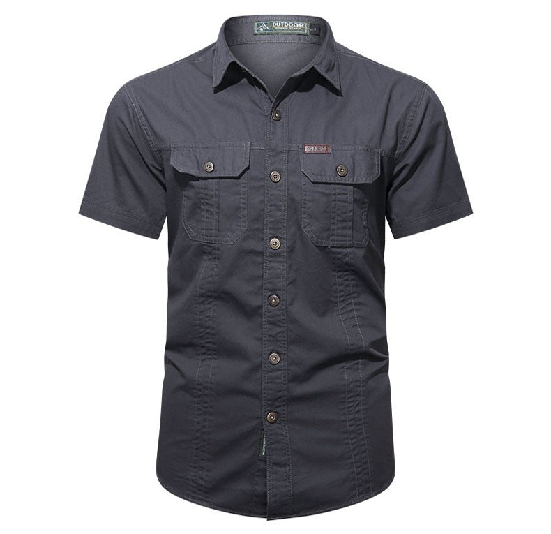 Men's Streetwear Casual Button Down Military Cargo Shirt Short Sleeve Cotton Dress Shirts For Hiking Fishing Golf Polos Shirts