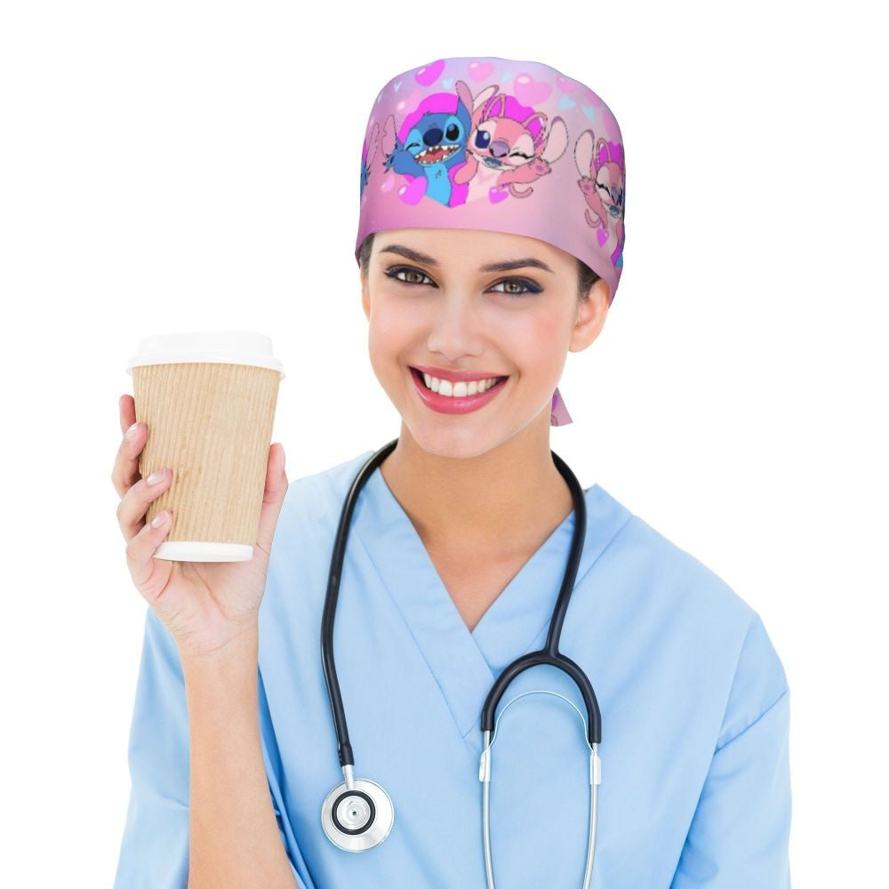 Custom Retro Cartoon Cleaning Working Cap Comfortable  Stitch Ohana Scrub Cap Surgicals Hat Nurse Scrubs Hat For Dentist
