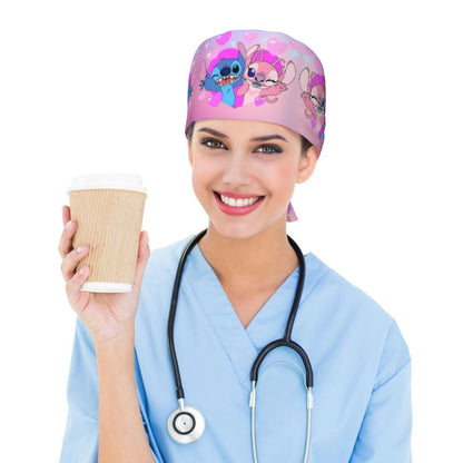 Custom Retro Cartoon Cleaning Working Cap Comfortable  Stitch Ohana Scrub Cap Surgicals Hat Nurse Scrubs Hat For Dentist