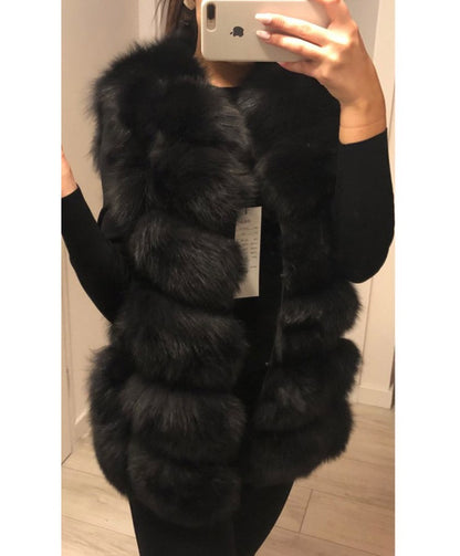Maomaokong Natural Raccoon Real Fur Coat Ladies Waistcoat Fur Mid-length Winter Warm Real Fur Coat Luxury Women coat Top Vest