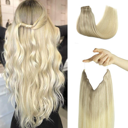 Cabelo Humano Liso de Extensão com Fio para Mega Hair, Linha de Pesca, Fusão Natural de Extensões de Cabelo com Clipes, Trama de Extensões para Mulheres