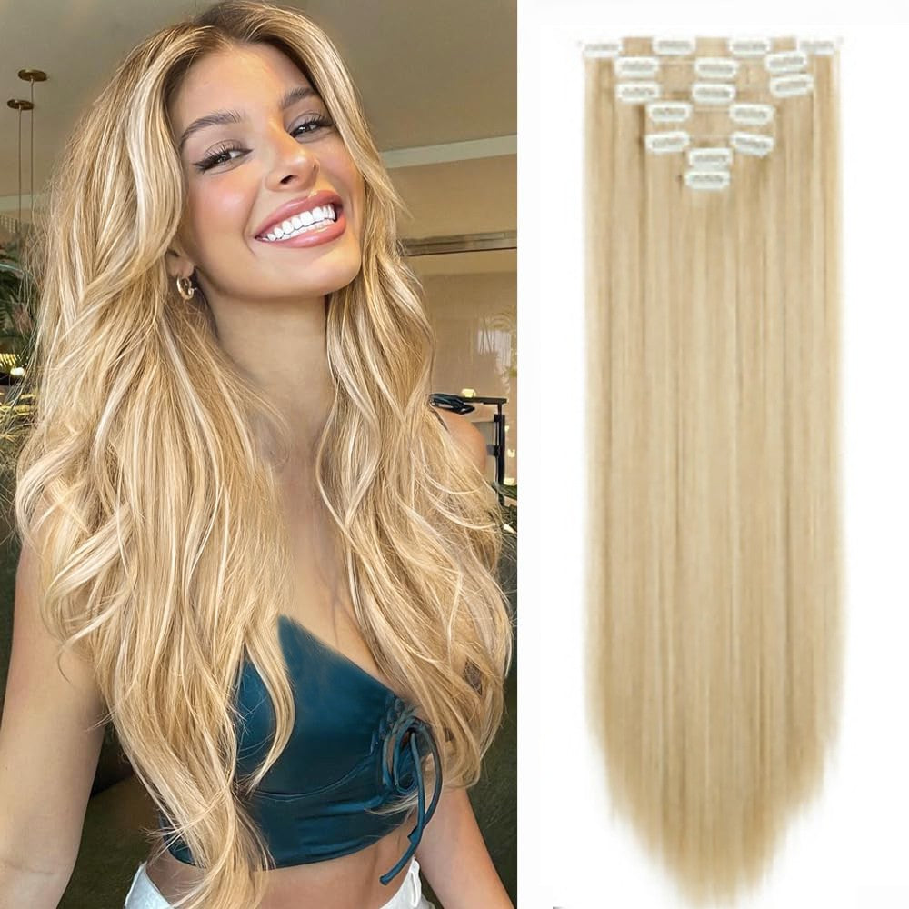 Extensões de Cabelo Sintéticas Pretas Lisas de 22 Polegadas de Comprimento 130g 7 Peças com Presilhas