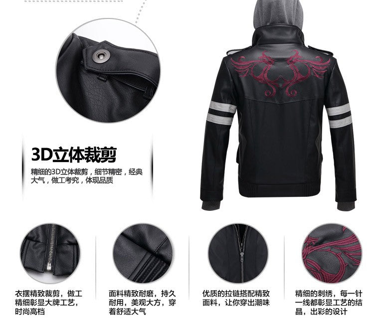 CosZtkhp Double Collars!Game Prototype Alex Mercer PU Leather Jacket Winter Coat Halloween Cosplay Costumes for Women/Men M-4XL