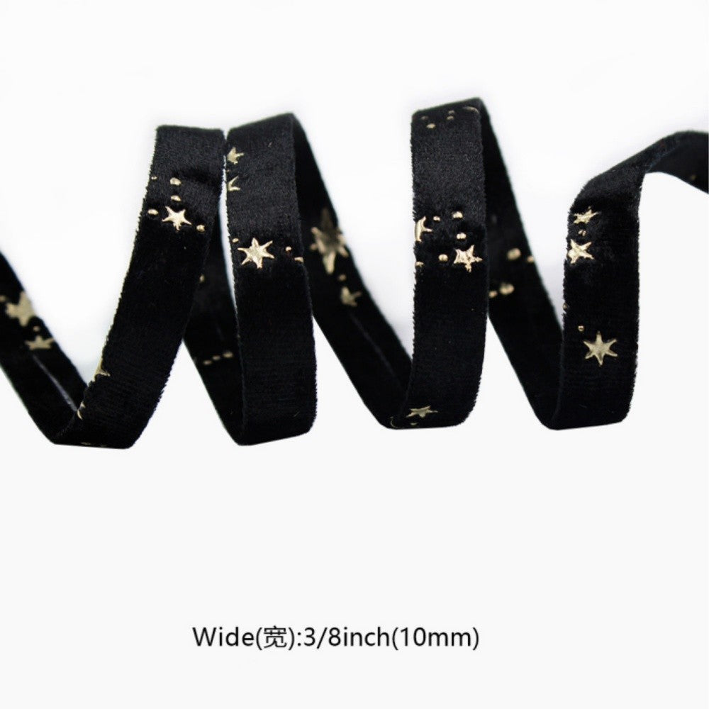 Double-sided Velvet Ribbons Hot Stamping Stars DIY Gift Wrapping Wedding Bouquet Christmas Party Supplies Decor Hair Accessories
